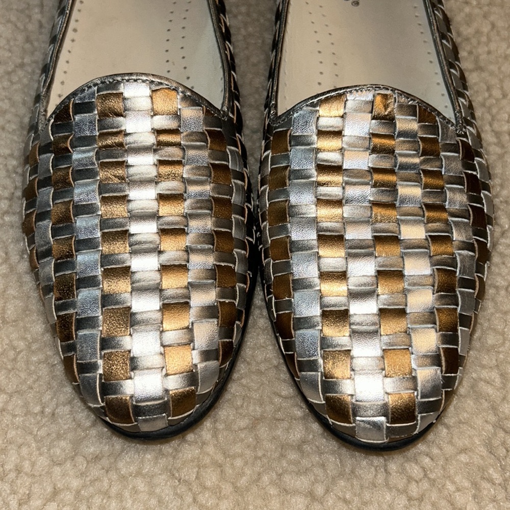 Trotters gold and silver leather slip on shoes - Picture 16 of 16